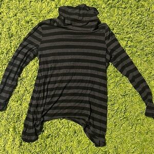 gray and black stripped flowy turtleneck